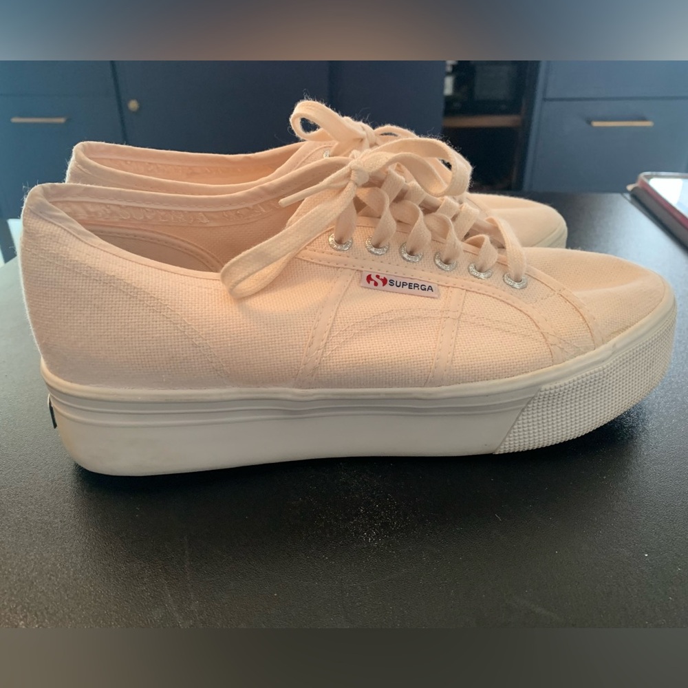 Superga Women's Light Pink Canvas Sneakers, platform, size 41.5, 10.5 designer